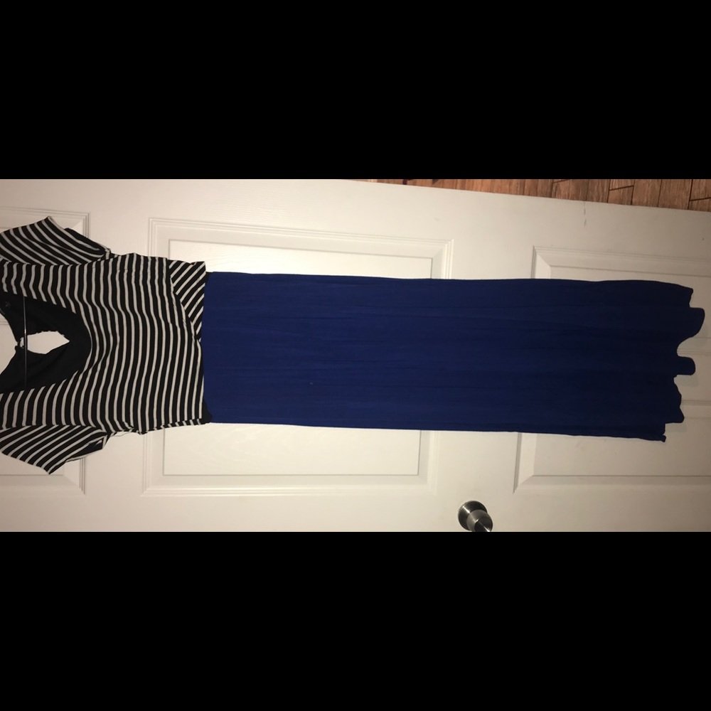 Maternity black white and blue maxi dress